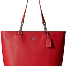 COACH Polished Pebble Leather Sophia Tote True Red