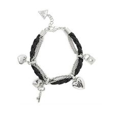 Bijuterii Femei GUESS Black and Silver-Tone Faux-Leather Charm Bracelet black