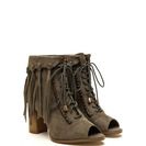 Incaltaminte Femei CheapChic Fancy Fringe Chunky Lace-up Booties Olive