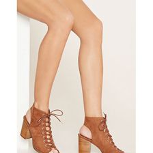 Incaltaminte Femei Forever21 Lace-Up Peep-Toe Booties Tan