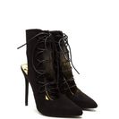 Incaltaminte Femei CheapChic Point Out Lace-up Faux Suede Heels Black