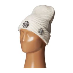 BCBGMAXAZRIA Knitted Broach Cuff Beanie Ivory