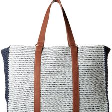 San Diego Hat Company BSB1564 Mixed Paper Braid Tote with Paper Crochet Side Panels Blue Mix