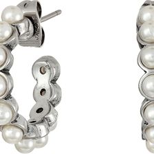 Marc Jacobs Pearl Cabochon Hoops Earrings Cream/Antique Silver