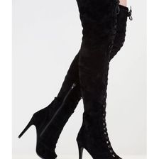 Incaltaminte Femei CheapChic Velvet Vibe Thigh-high Lace-up Boots Black