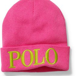 Ralph Lauren Embroidered Wool-Blend Beanie Pink Mink/Neon Citrus