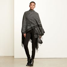 Ralph Lauren Bridle-Patterned Wool Poncho Black/Charcoal