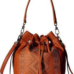 Chinese Laundry Emmanuelle Pinstud Single Handle Bucket Bag w/ Adjustable Strap Cognac