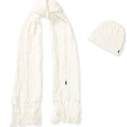 Ralph Lauren Aran-Knit Scarf & Hat Gift Set Heritage Cream