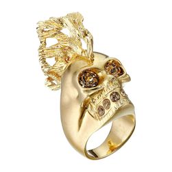 Alexander McQueen Skull Punk Fish Small Ring Gold/Topaz