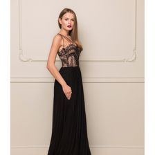 Rochie neagra, lunga, din matase naturala, Nicole Enea