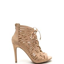 Incaltaminte Femei CheapChic Take A Peek Cut-out Lace-up Heels Almond