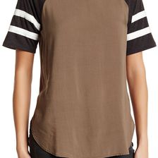 H.I.P. Varsity Stripe Knit & Woven Tee OLIVE-CHARCOAL H