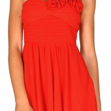 Rochie de ocazie rosie cu trandafiri umar 8188R