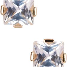 Savvy Cie 14K Gold Plated Sterling Silver Princess Cut White Quartz Stud Earrings yellow