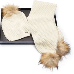 Ralph Lauren Pom-Pom Hat & Scarf Gift Set Cream