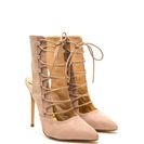Incaltaminte Femei CheapChic Point Out Lace-up Faux Suede Heels Nude
