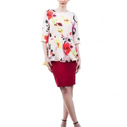 Bluza femei, multicolora, cu maneca scurta, Flower Power Blouse, Amelie Suri