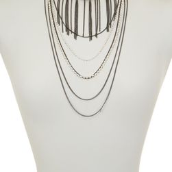 Free Press 6 Layer Fringe Choker Necklace CLEAR-HEMATITE