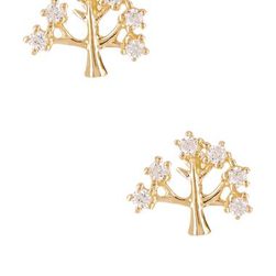 Bijuterii Femei Candela 10K Yellow Gold Tree Cubic Zirconia Stud Earrings Clear