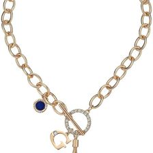 GUESS Chain Toggle Front Neck with Tassel and Charm Necklace Gold/Cobalt Blue