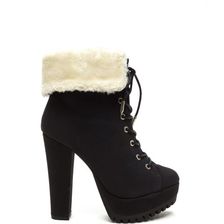 Incaltaminte Femei CheapChic Fur Your Own Good Chunky Booties Black