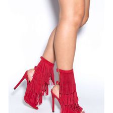 Incaltaminte Femei CheapChic Fringe Frenzy Faux Suede Booties Red