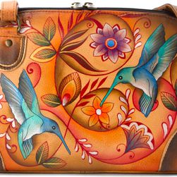Anuschka Handbags Multi Compartment Zip-Around Organizer Flying Jewels Tan
