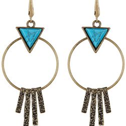 Steve Madden Turquoise Triangle Danging Hoop Earrings GOLD AND TURQUOISE