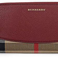 Burberry House Check Leather Zip Around Wallet - Mahogany Red N/A