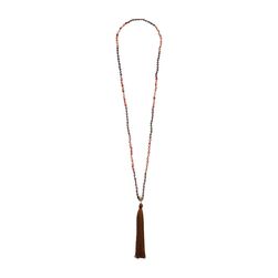 French Connection Beaded Tassel Pendant Necklace Brown/Peach/Natural/Pink