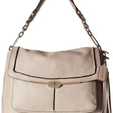 COACH Madison Pinnacle Text Leather Large Shoulder Flap Grey Birch