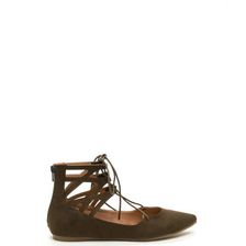 Incaltaminte Femei CheapChic Point It Out Laced Faux Suede Flats Olive