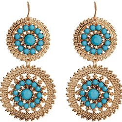 Natasha Accessories Double Drop Earrings ANT GLD-TURQ