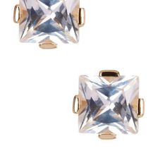 Bijuterii Femei Savvy Cie 14K Gold Plated Sterling Silver Princess Cut White Quartz Stud Earrings yellow