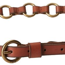 Frye 13mm Leather and Metal Ring Belt on Logo Harness Buckle Luggage/Antique Brass