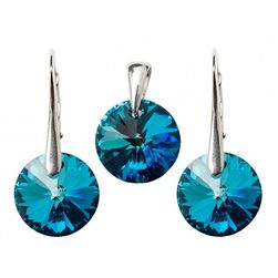 Set Argint 925 cu Swarovski Elements, Bermuda Blue, 12 mm
