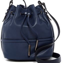 French Connection Iris Faux Leather Drawstring Bucket Bag NOCTURNAL