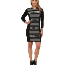 Michael Kors Stripe Printed L/S Ponte Dress Black