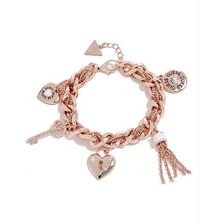 Bijuterii Femei GUESS Rose Gold-Tone and White Link Charm Bracelet rose gold