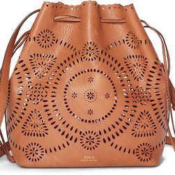 Ralph Lauren Laser-Cut Leather Bucket Bag Tan