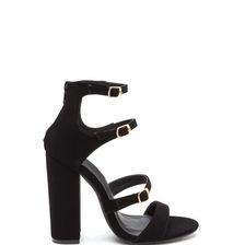 Incaltaminte Femei CheapChic Strap In Chunky Caged Faux Nubuck Heels Black