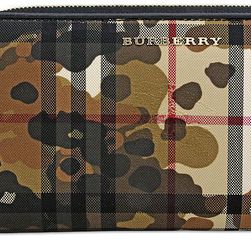 Burberry Horseferry Check and Camouflage Ziparound Wallet - Honey/Black N/A