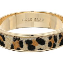 Cole Haan Wide Hinged Leather Inlay Bangle Gold/Micro Cheetah Pony Hair