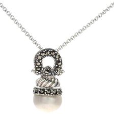 Savvy Cie Swiss Marcasite & 10-11mm Freshwater Pearl Swirl Pendant Necklace WHITE-BLACK