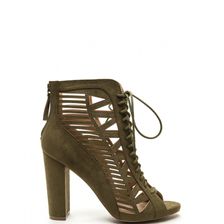 Incaltaminte Femei CheapChic Pencil You In Lace-up Caged Heels Olive