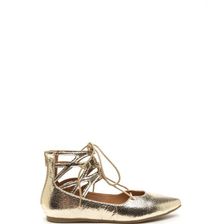 Incaltaminte Femei CheapChic Point It Out Lace-up Metallic Flats Gold