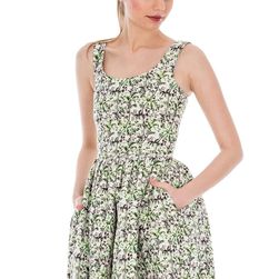 Rochie crem cu verde, din jaquard, Roh