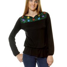 Bluza femei, neagra, cu motive florale, Eranthe