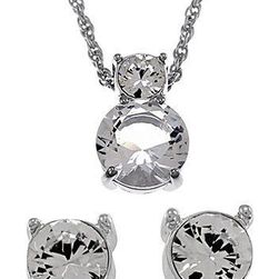 Swarovski Brilliant Crystal Rhodium Solitaire Necklace and Earrings Set 1807339 N/A
